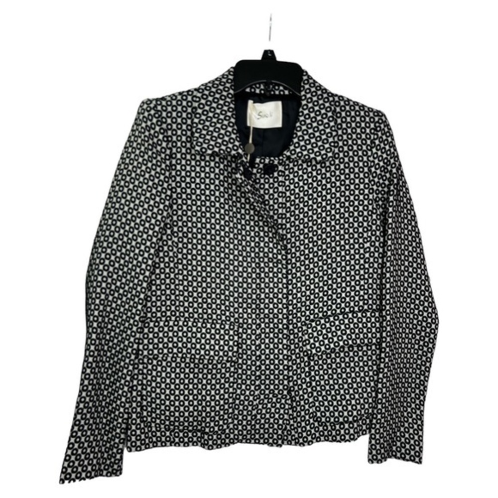 SUOLI WOMEN’S ITALIAN BUTTON DOWN JACKET  BLACK CIRCLE DESIGN NWT SZ 42 US 4-6